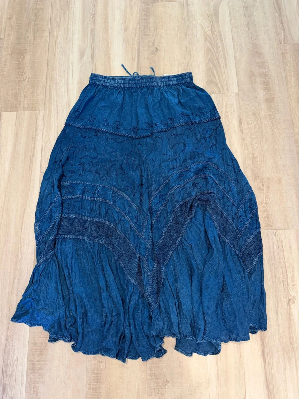 Bohemian Tiered Midi Skirt in Deep Blue